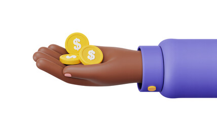 Receive golden rewards with this hand holding coins, symbolizing wealth and success