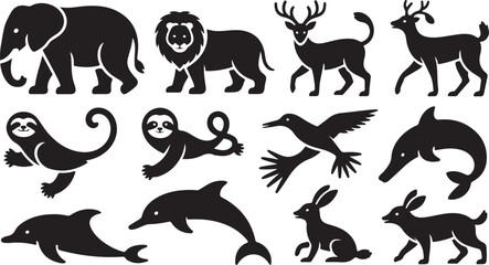 Naklejka premium Wildlife icons set featuring unique animals design