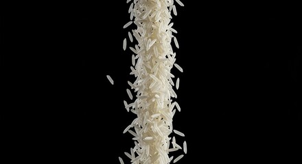 A bountiful cascade of polished white rice grains flows downward, symbolizing prosperity, agricultural yield, and essential food production ,fall ,movement ,prosperity
