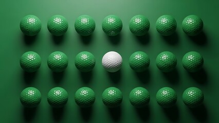 One white egg stands out among many green eggs