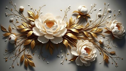 Elegant white and gold floral arrangement with delicate details