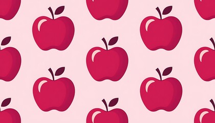 Red apple fruit seamless pattern on light pink background. Healthy food background. Natural fruit concept. Repeated graphic design for textile or wrapping paper.