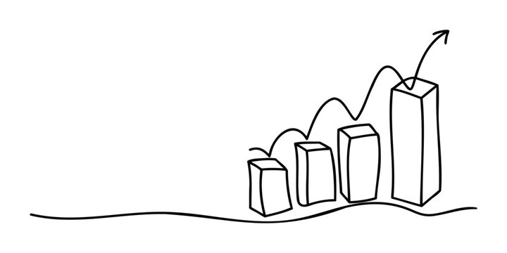 Drawn graph with rising bars and arrow indicating upward trend for business growth and progress insights for corporate presentations and financial reports.