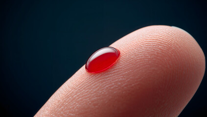 Close-up of a drop of blood on a human finger medical and health concept