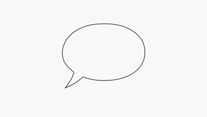 Minimalist speech bubble outline, conversation indicator or communication symbol isolated on white