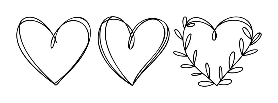 Simple outline heart shapes with a floral heart detail, perfect for romantic celebrations, greeting cards, and love themed projects