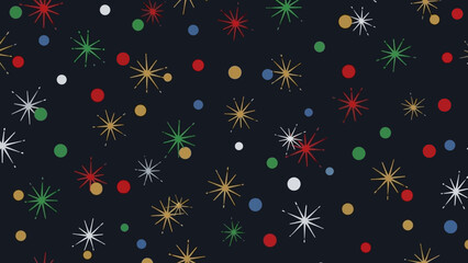 Festive celebration motif with vibrant stars and confetti on dark blue background