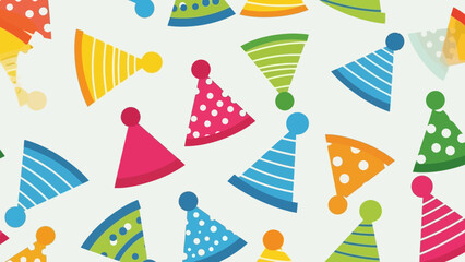 Festive birthday party hats in cheerful colors creating an appealing abstract pattern