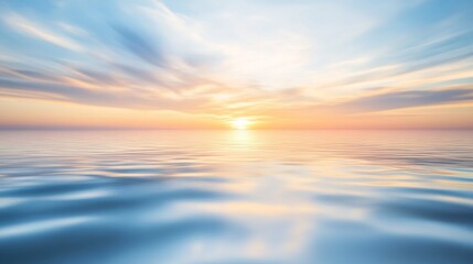 Fototapeta premium Pastel Blue-Pink Sky Clouds with Sea Reflection Dreamy Calming Natural Landscape Soft Tone Sunset/Dawn Scene