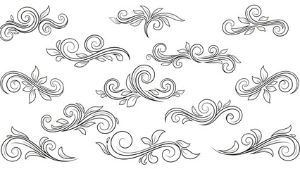 Elegant floral scroll vector set of decorative design elements illustrations  for crafting