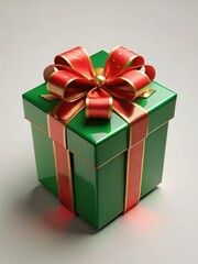 Fototapeta premium Elegant holiday gift box adorned with festive green and gold accents, tied with a luxurious red ribbon