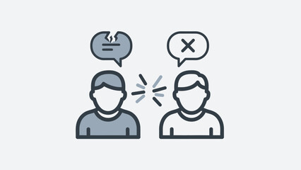 Communication breakdown illustrated by icons of opposing viewpoints and discussions