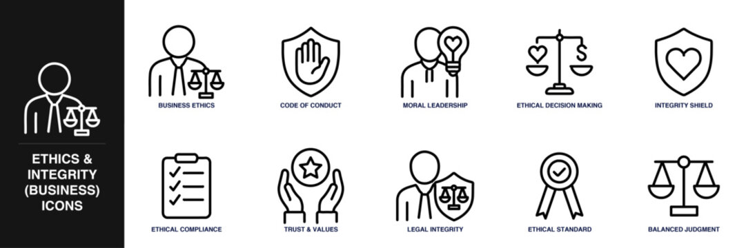 Ethics and Integrity (Business) Line Icon Set