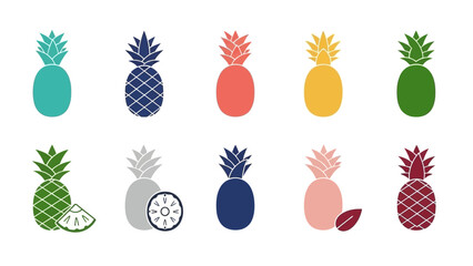 Colorful and playful illustration showcasing an assortment of stylized pineapple graphics