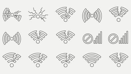 Collection of vector icons illustrating varying states of connectivity disruption and strength