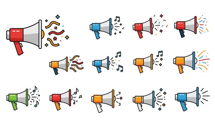 Collection of vibrant megaphone illustrations promoting announcements and celebrations effectively