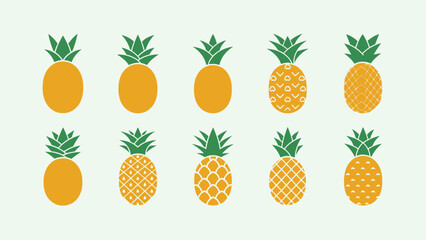 Collection of stylish pineapple fruit icons, demonstrating various patterns and forms for graphic