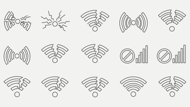 Collection of vector icons illustrating varying states of connectivity disruption and strength