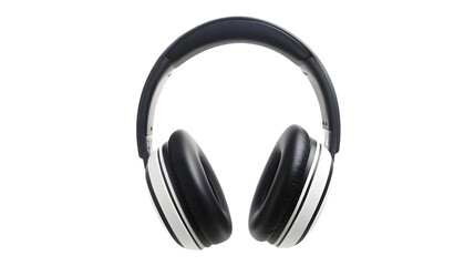 Black and white overear wireless headphone with thick earcups, isolated on transparent background for clear product display and audio concept