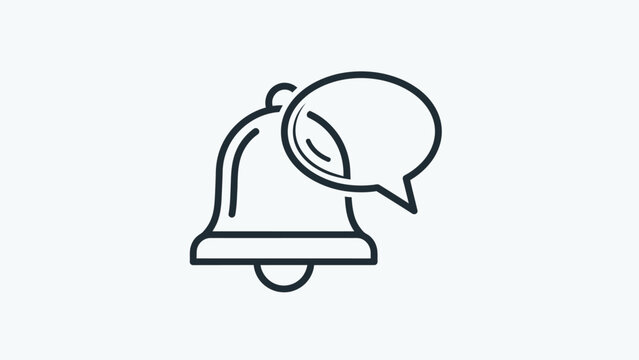 Clean line art depiction of a notification bell with an overlaid speech bubble for messaging