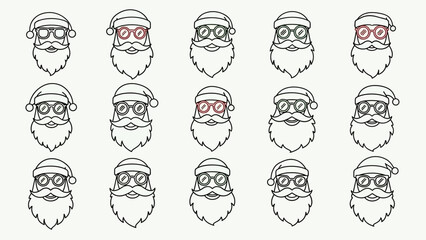 A whimsical pattern of Santa Claus faces with glasses for festive digital holiday designs
