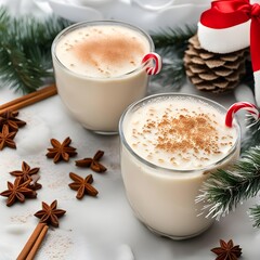 Coquito Puerto Rican Holiday Drink with Peppermint Candy Canes