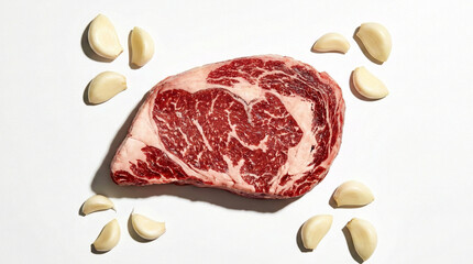 Raw Steak with Garlic Cloves