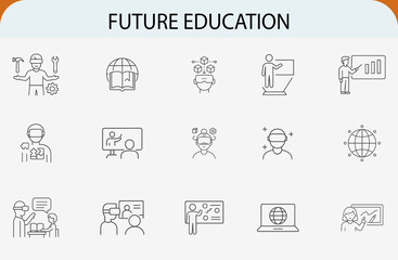 future education skill development virtual training line vector icons