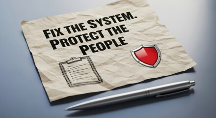 Crumpled Paper With Text Clipboard Pen and Red Shield Illustrating System Protection