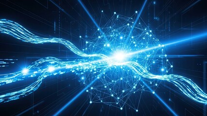 Experience the power of connectivity with dynamic glowing network streams and nodes, perfect for illustrating cutting-edge technology and global communication solutions