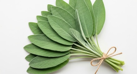 Fresh Sage Leaves Arranged in a Bundle for Culinary Purposes