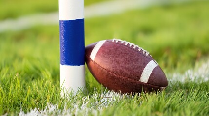 Rugby Ball & Goalpost Close-Up Green Field Sports Scene American Football Event Element Sports Competition Theme Material