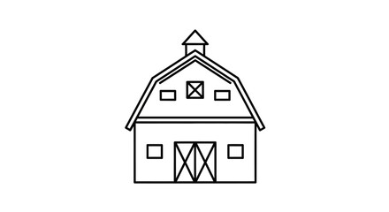 Minimalist line art illustration of a classic American barn house structure rural design