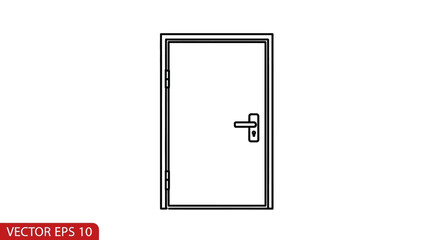 Modern minimalist line art illustration of a closed door with handle for interiors