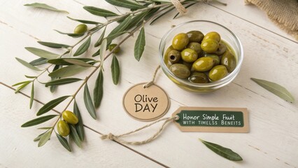 Flat Lay of Green Olives in a Glass Bowl Close Up Shot
