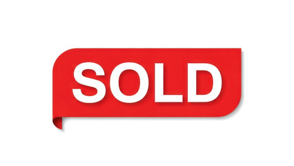 A bold red &ldquo;SOLD&rdquo; label with rounded corners and white text, displayed on a transparent background for easy use in marketing, e-commerce, and promotional designs