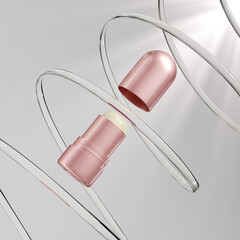 rose gold foundation stick mockup, luxury metallic lipstick packaging, gold electroplating makeup twist up tube packaging, Cylindrical Deodorant Packaging, Rotating makeup blush cream container