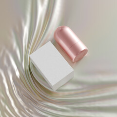 rose gold foundation stick mockup, luxury metallic lipstick packaging, gold electroplating makeup twist up tube packaging, Cylindrical Deodorant Packaging, Rotating makeup blush cream container