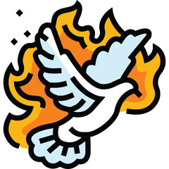 Symbolic White Dove Ascending Through Fiery Flames Representing Spiritual Transformation And Hope Against Adversity With Orange And Yellow Hues Illuminating The Sky