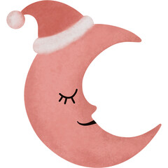 Cute Pink Crescent Moon Wearing Sleepy Hat Illustration