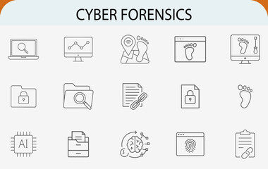 AI blockchain voting security outline vector icon set illustration