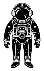 Fototapeta premium Cute, detailed vector illustration of a cartoon astronaut in a spacesuit, filled with star details. Perfect for space exploration, science education, children's media, and cosmic graphic design.