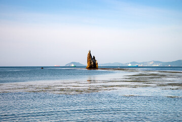 Naklejka premium Russian Far East. Beautiful places on the coast of the Sea of ​​Japan near the city of Nakhodka.Beautiful views from the mountain called Sestra. 