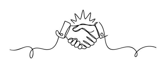 Minimalist single line drawing symbolizing handshake agreement partnership and business collaboration for concept of trust and unity in communication