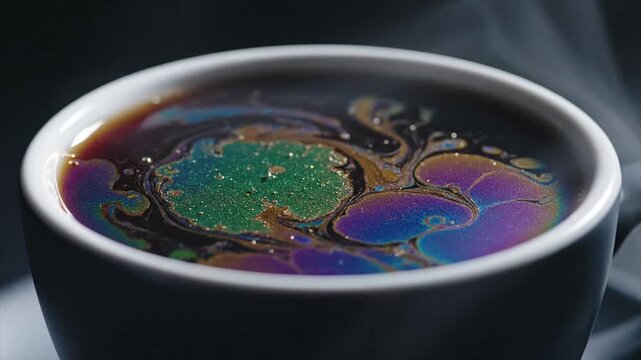 Iridescent Coffee - A Mesmerizing Display of Light and Color.