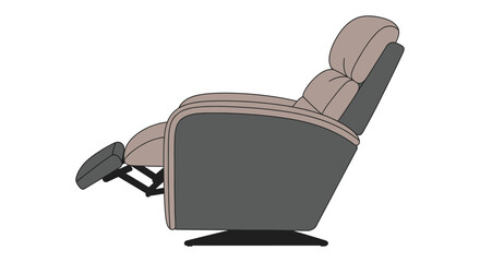 Illustration of a modern beige and gray recliner chair with footrest extended