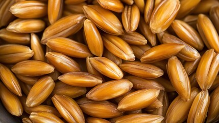 kamut. Close-up of a bowl containing cooked grains, highlighting their elongated shape. menu design, packaging mockups, designed for culinary blogs and recipe cards for restaurants.