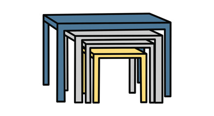 Set of four nesting tables with rectangular tops in blue, gray, and yellow colors