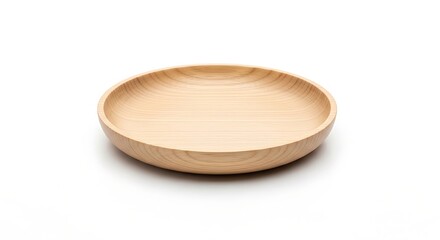 A smooth, light-colored wooden bowl sits on a plain white background, showcasing its simple, round design and natural wood grain.