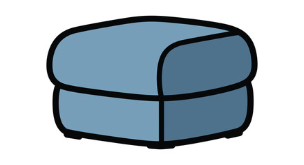 Blue upholstered footstool or ottoman with thick black outline